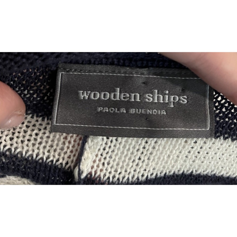 Wooden Ships Nautical Blue White Stripe Women's Sweater Size M/L - Picture 4 of 5